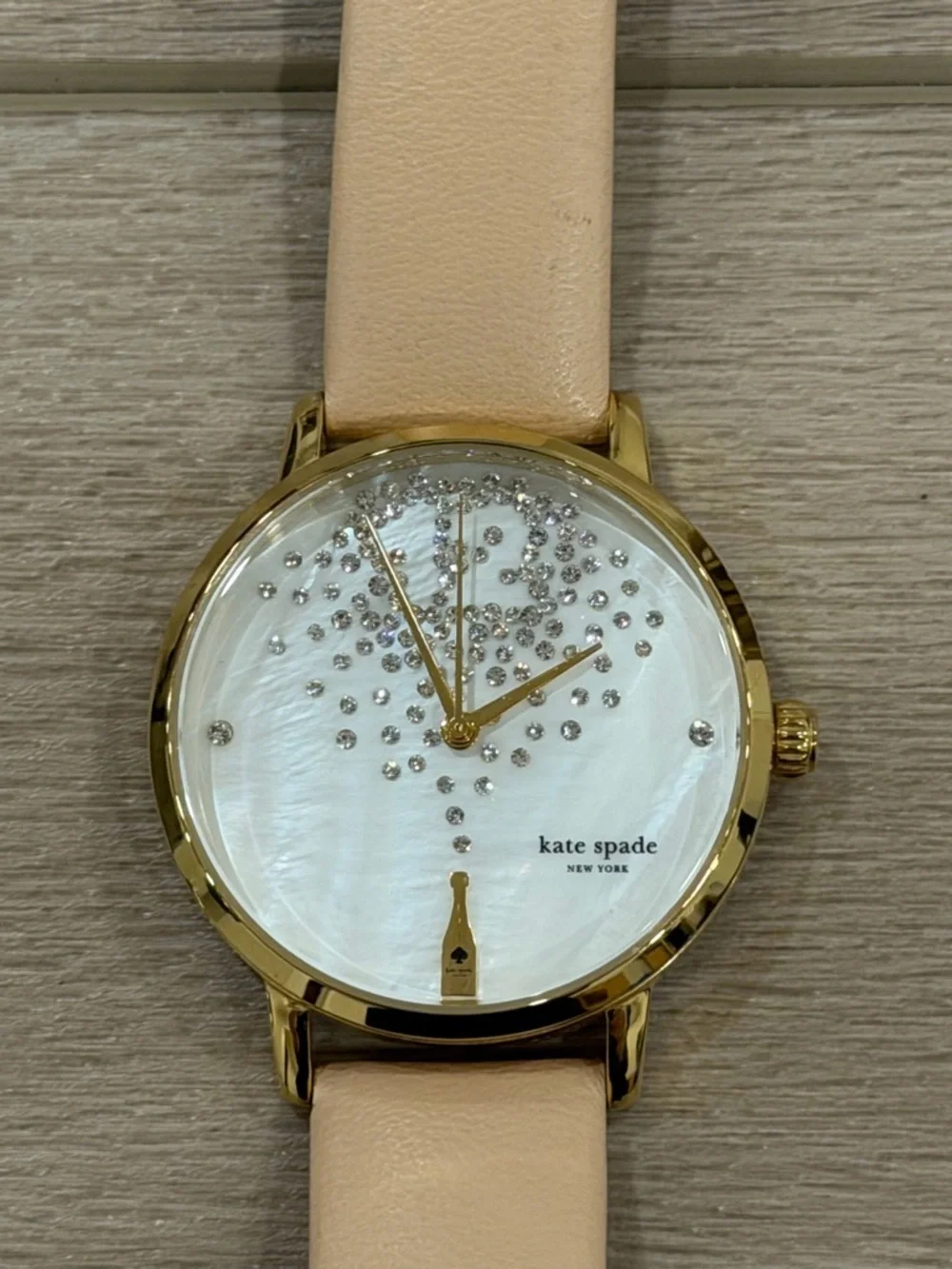 Kate Spade Metro Champagne Beige Leather Strap Gold Watch KSW9043